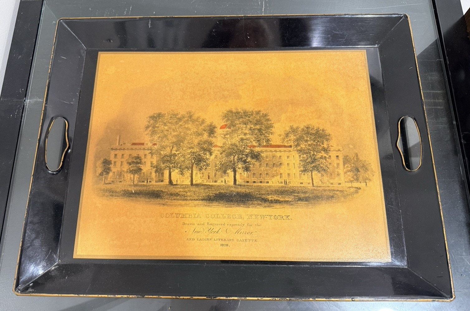Vintage Columbia College New York Engraving Print Metal Serving Tray 20\