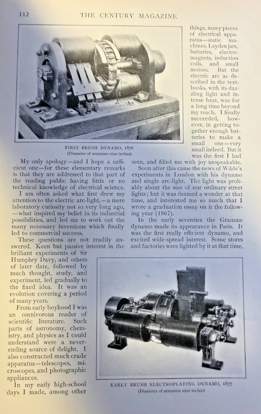 1905 Charles F. Brush Invention Development of Electric Arc Light illustrated