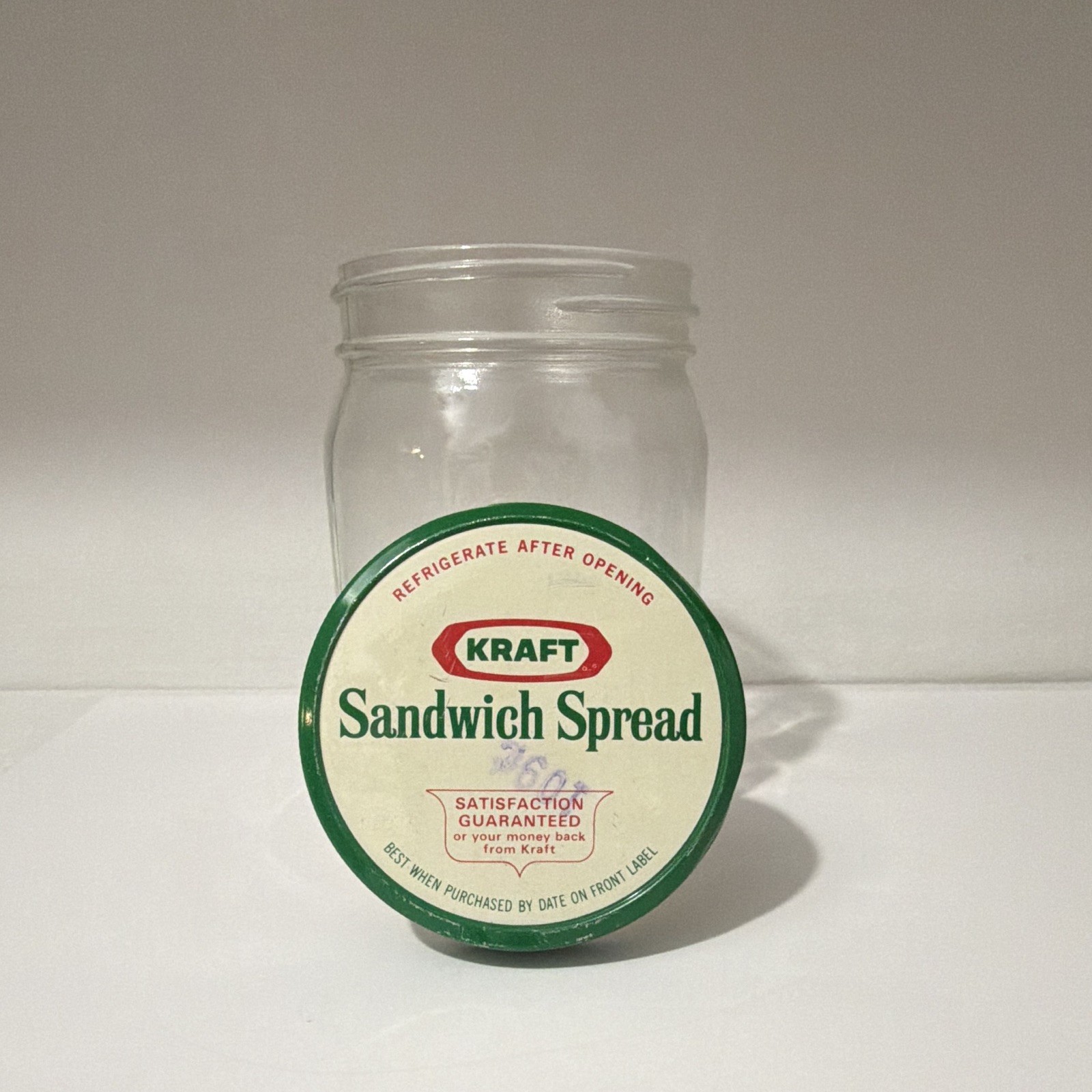 Vintage Kraft Sandwich Spread Glass Jar Original Green Metal Lid Advertising