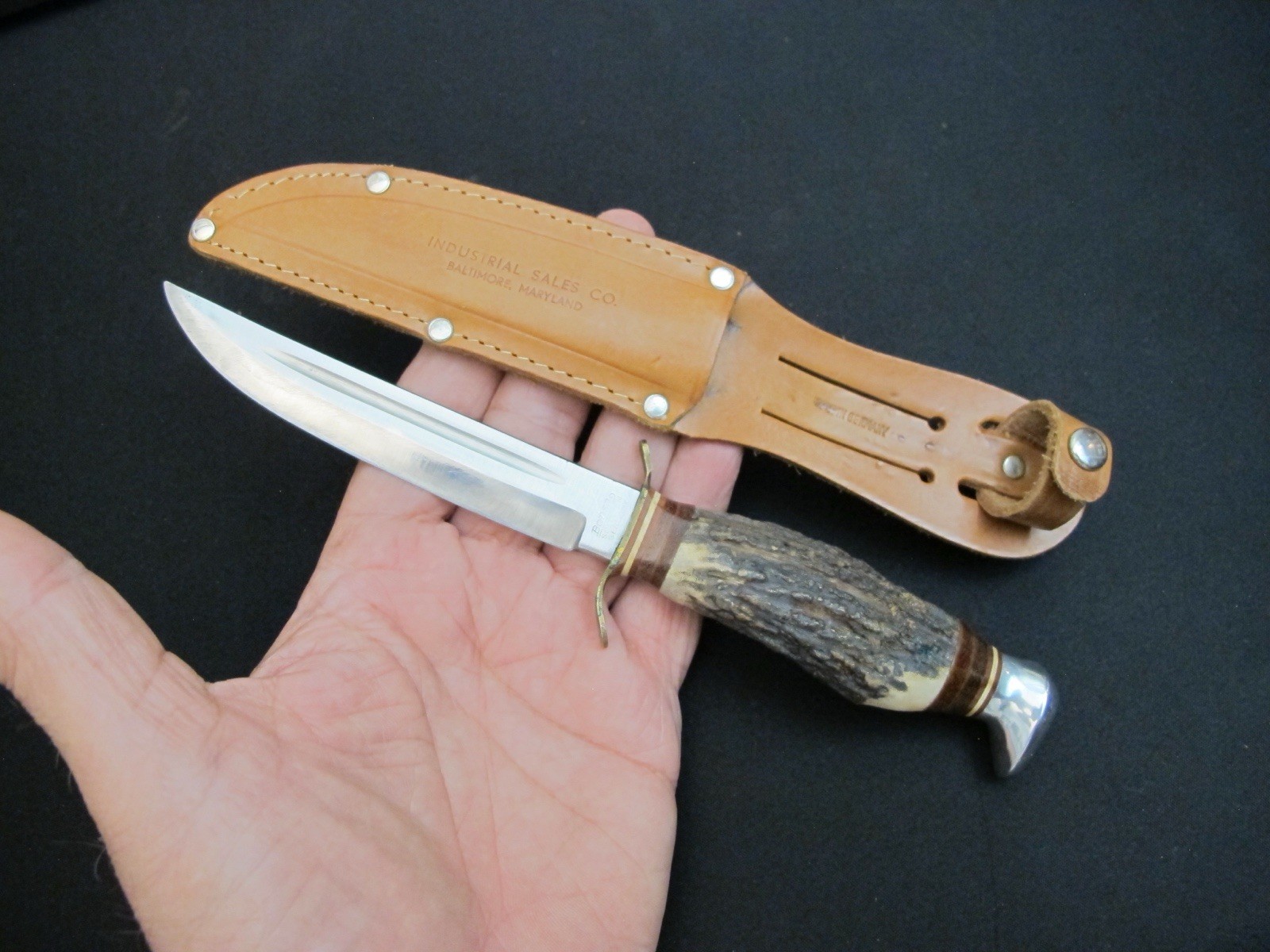 Vtg “BONSA SOLINGEN” Germany Stag Handle Antique/Rare Hunting Knife + Sheath
