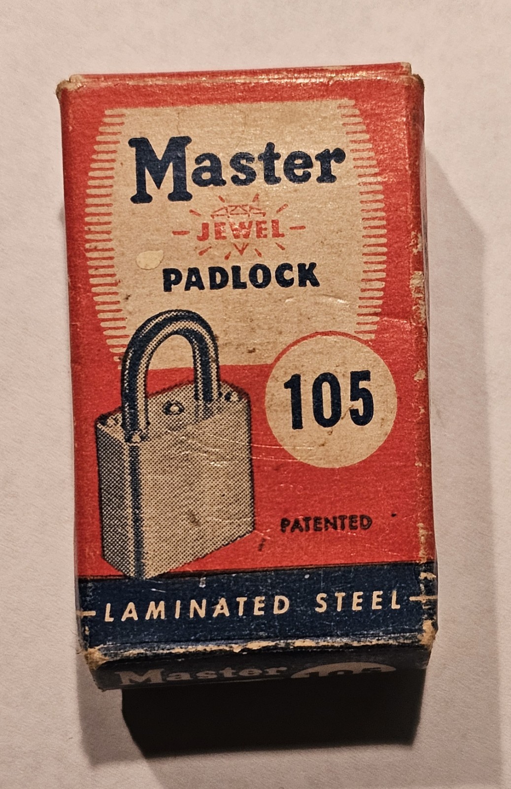 Vintage Cir 1937–1940s Master Lock No. 105 Jewel Padlock with Original Box & Key