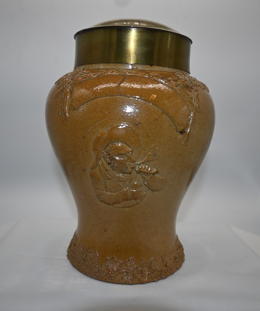 ANTIQUE SALT GLAZED STONEWEAR TOBACCO JAR 19TH C.