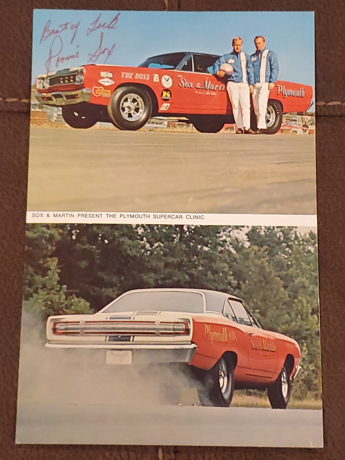 Sox & Martin Hemi Plymouth Supercar CLINIC Mopar NHRA SIGNED RONNIE SOX HEROCARD