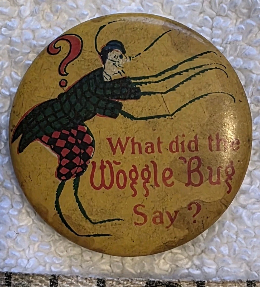 Antique 1904 What Did Woggle Bug Say Pinback Button Wizard Of Oz Frank Baum