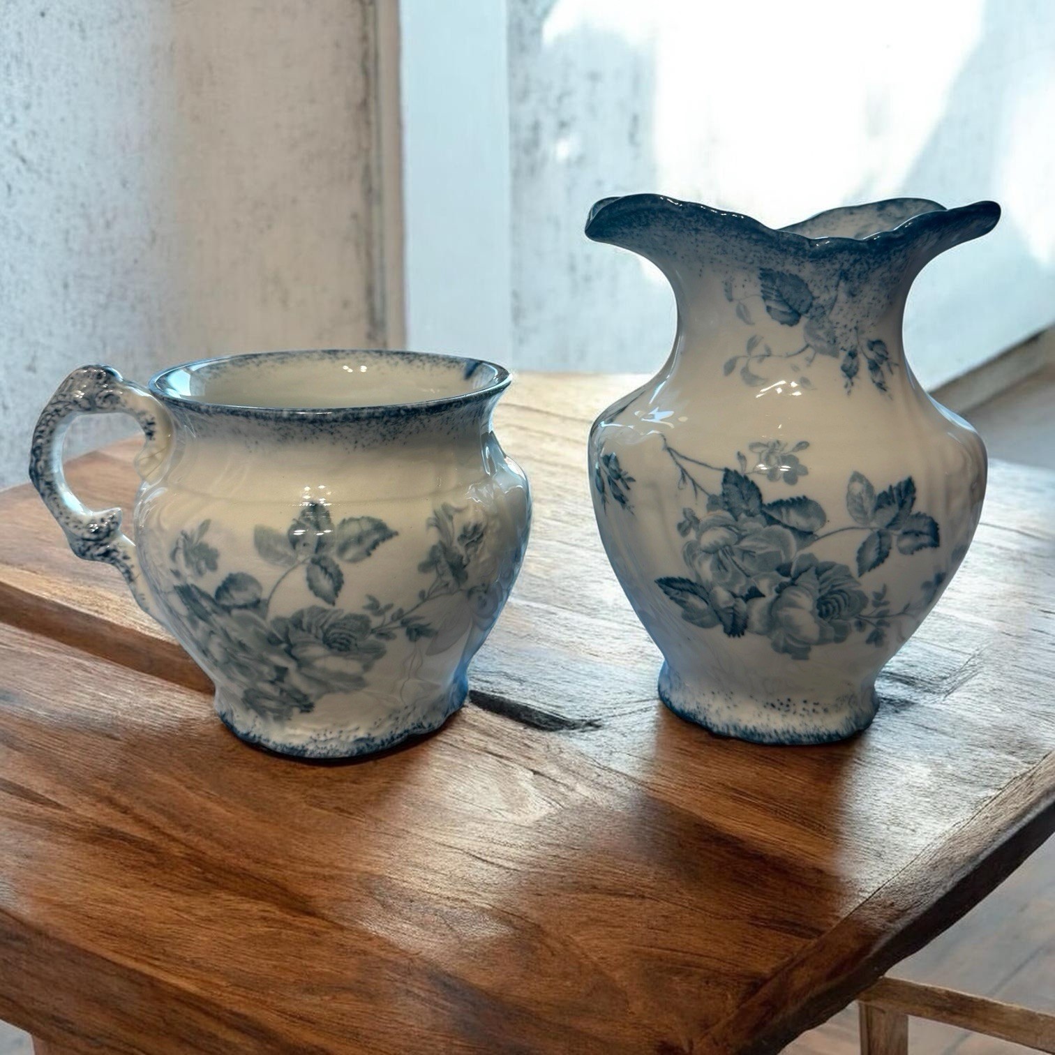 Flow Blue Pitcher Basin Set John Maddock Sons Brooklyn Royal Vitreous Antique