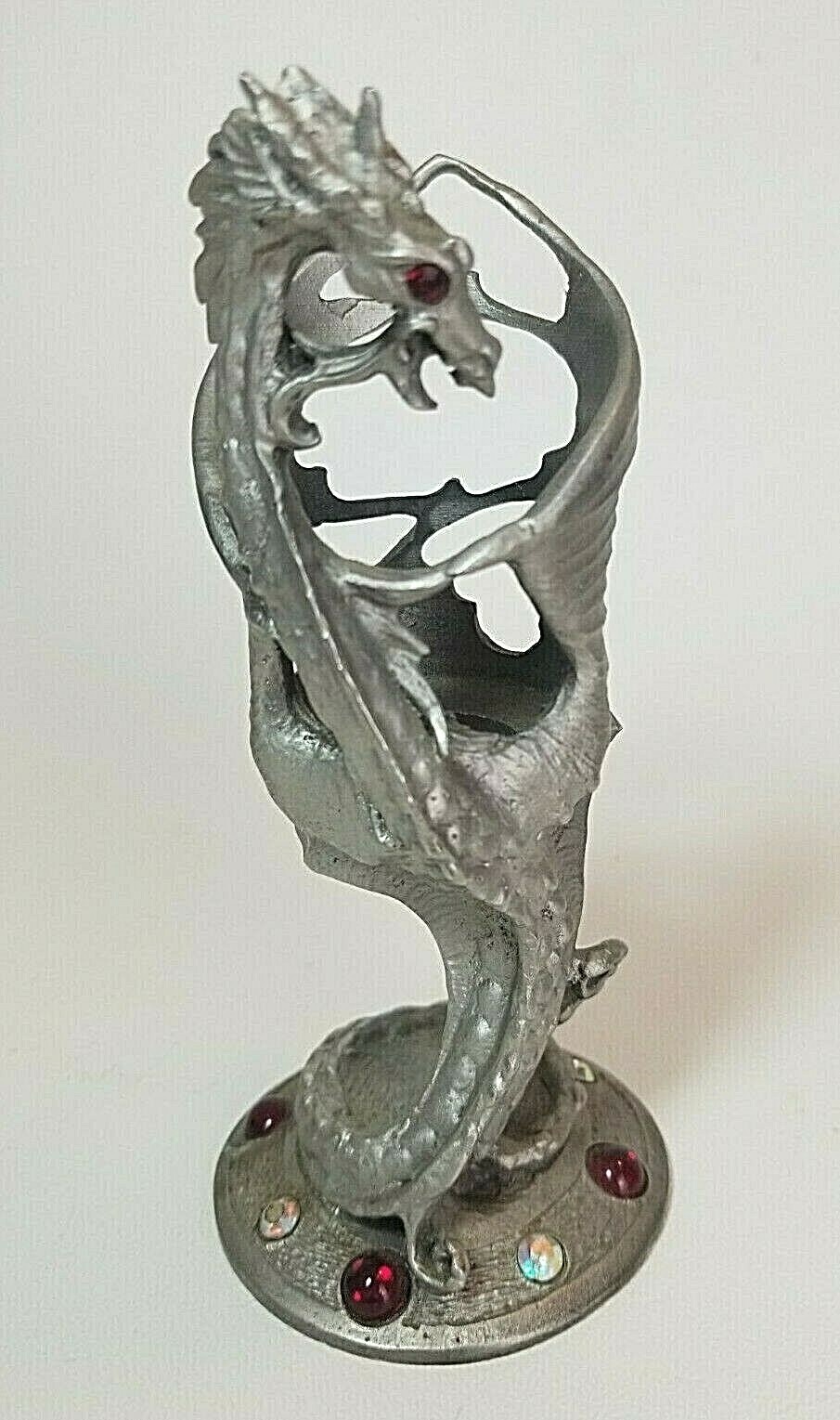 James Lane Casey 1990 Perth Pewter Dragon Glass Holder Great Design Rhinestones