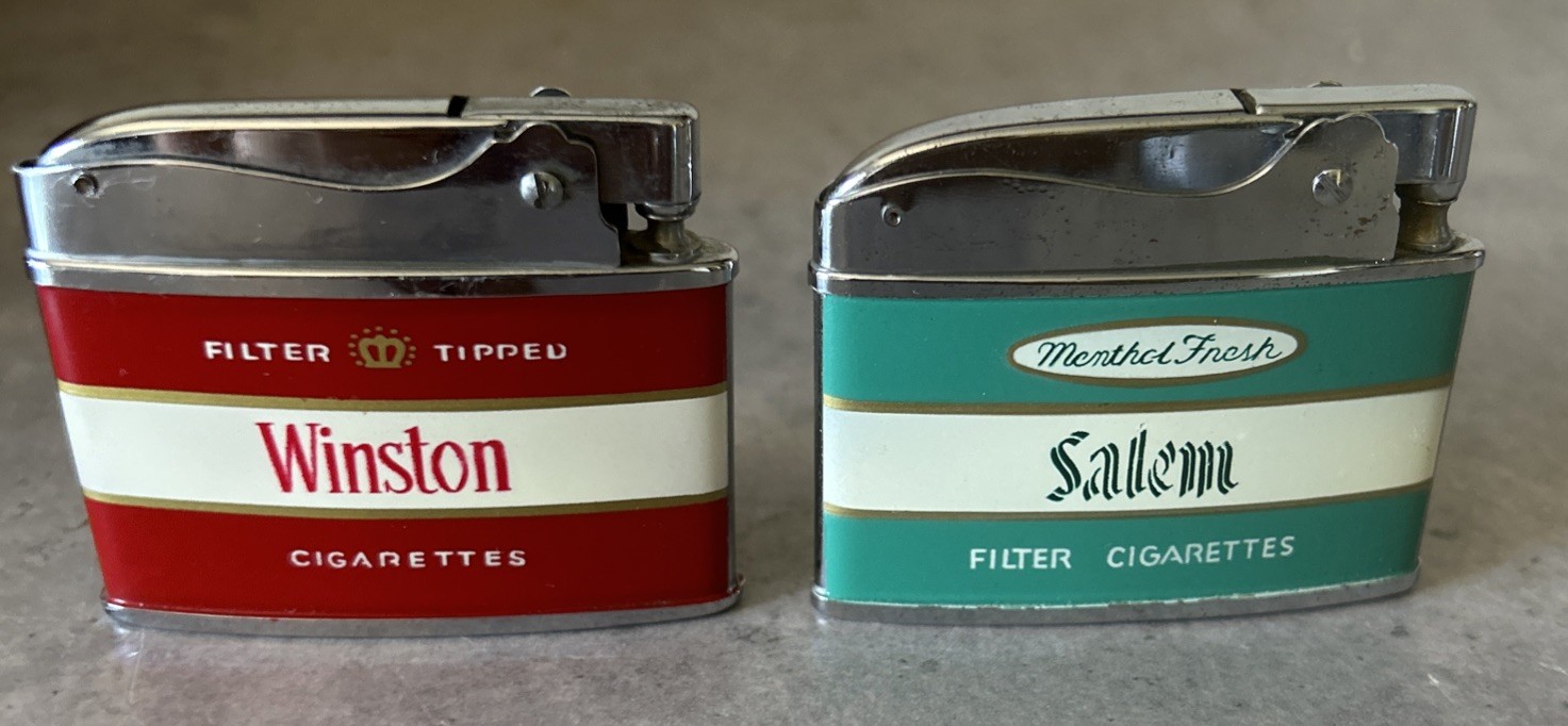 Lot of 2 Vintage Red Winston Green Salem Cigarette Lighters-Modern-Japan Tobacco