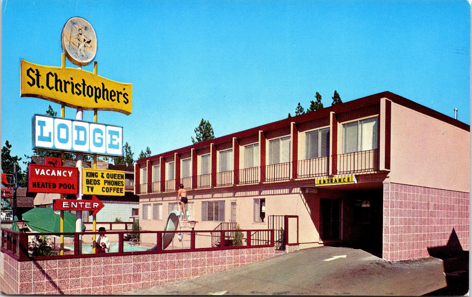St Christopher\'s Lodge :  Stateline CA : Lake Tahoe : Motel Postcard 1960s