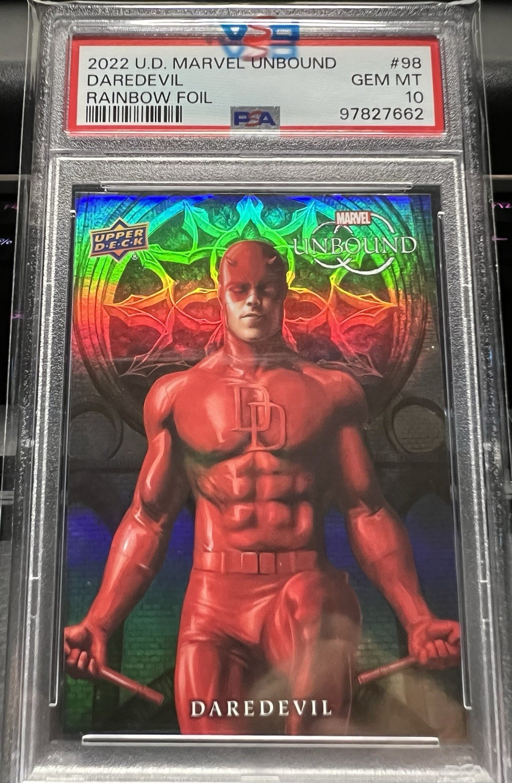 Daredevil - 2022 Upper Deck Marvel Unbound #98 Rainbow Foil PSA 10 Pop 1