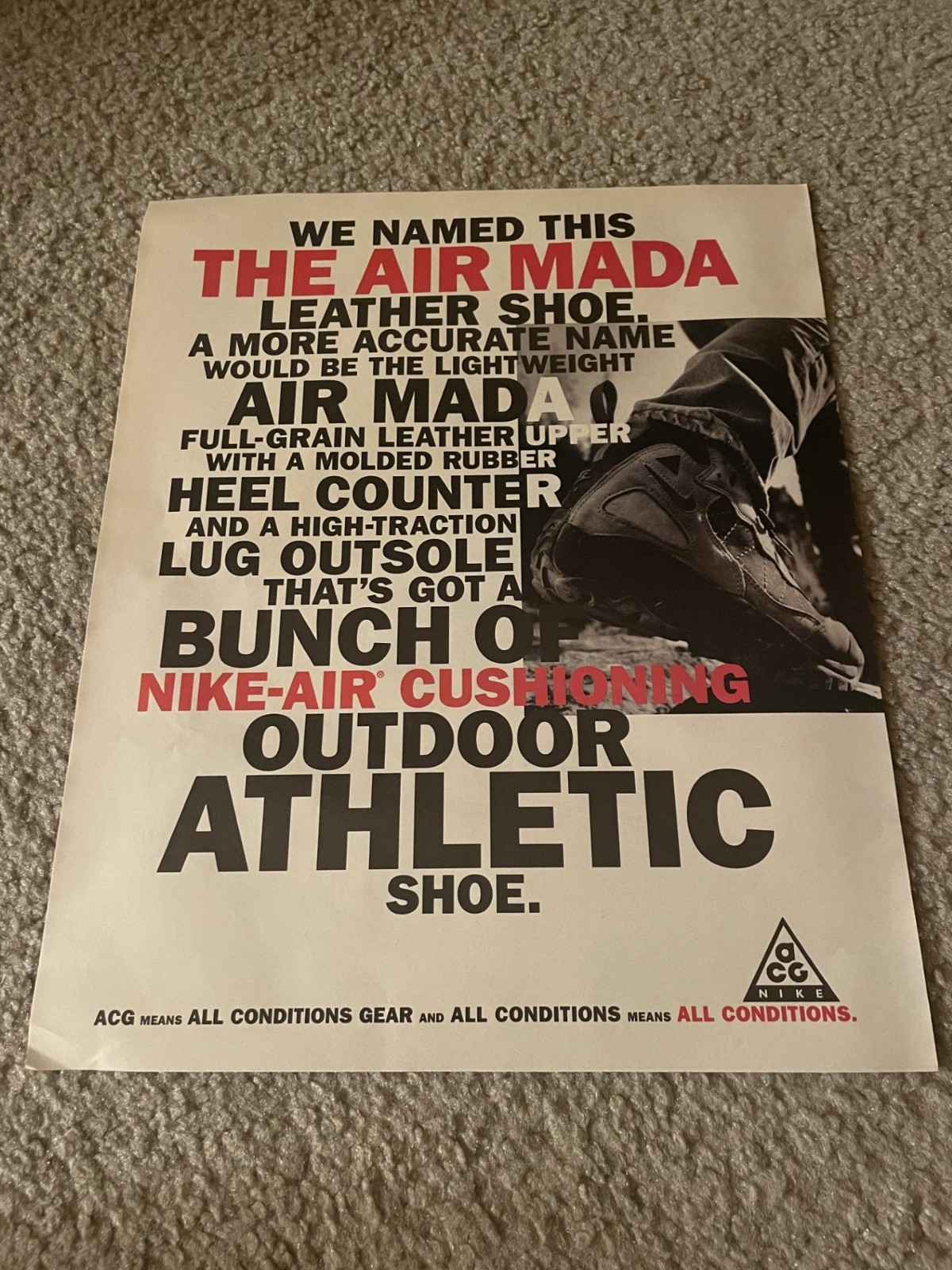 Vintage 1994 NIKE AIR MADA ACG Hiking Shoes Poster Print Ad 1990s