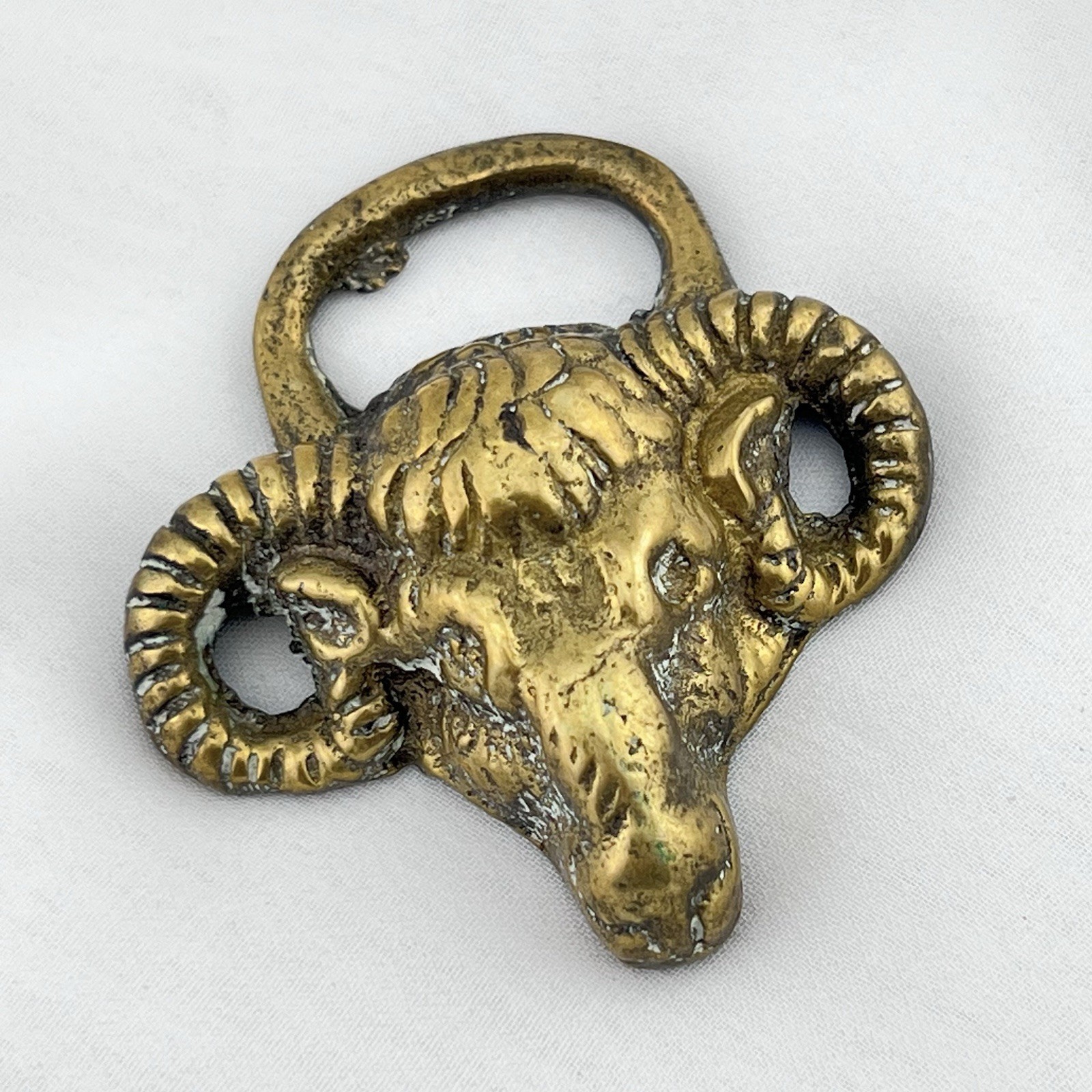 Brass Horse Medallion Vintage English Pony Mini Sheep Ram Head Parade Harness