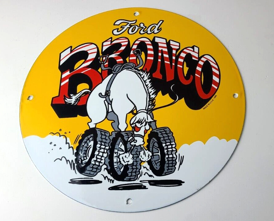 Vintage Ford Bronco Sign - Gas Pump Service Porcelain Sign - Porcelain Auto Sign
