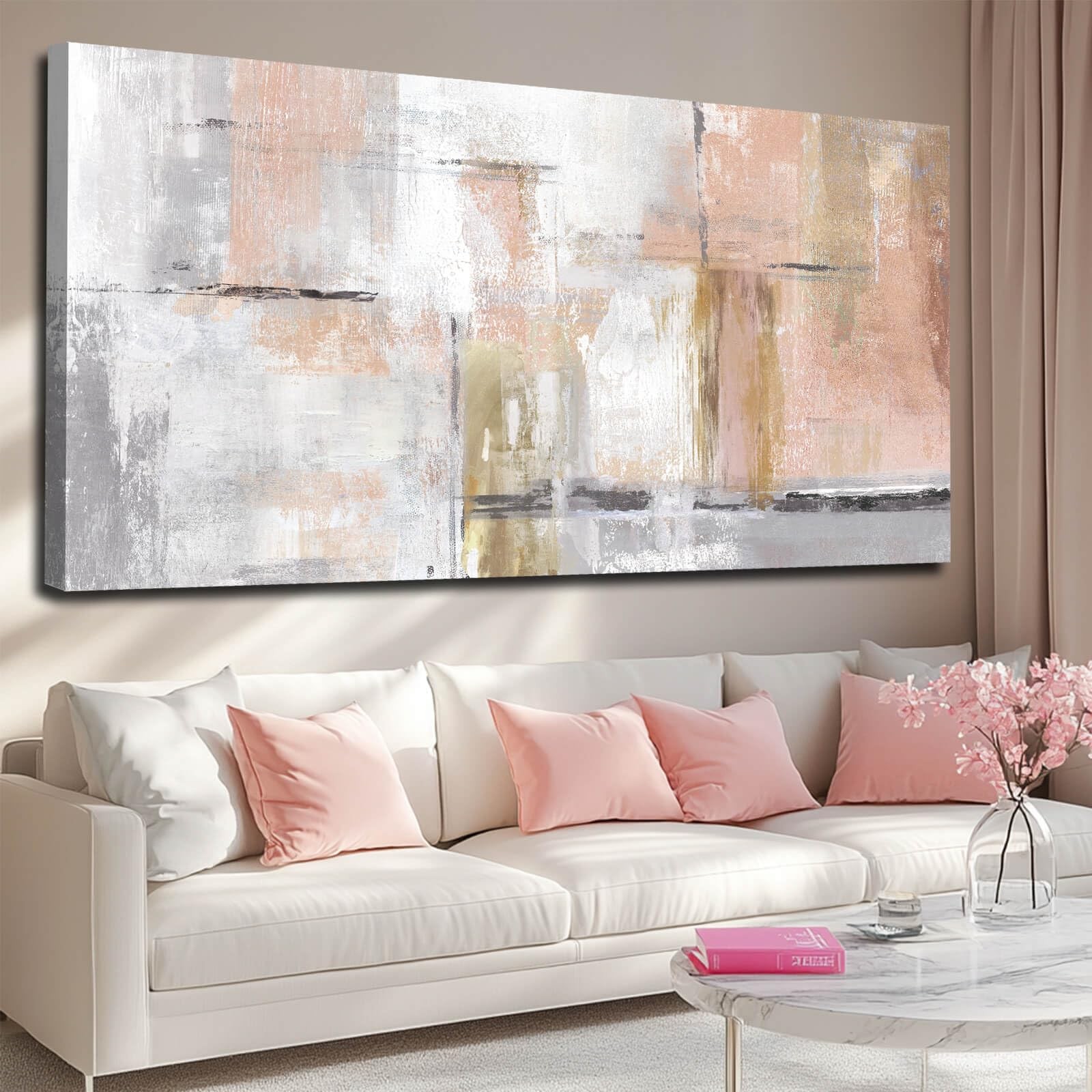 Souguan Large Abstract Canvas Wall Art Modern Wall Decor Pink Art Posters 29X58