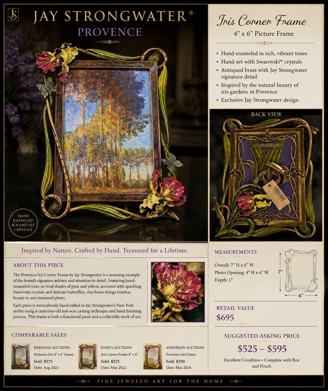 Jay Strongwater, Beautiful 4x6 Provence Floral Picture Frame Retired. New in Box