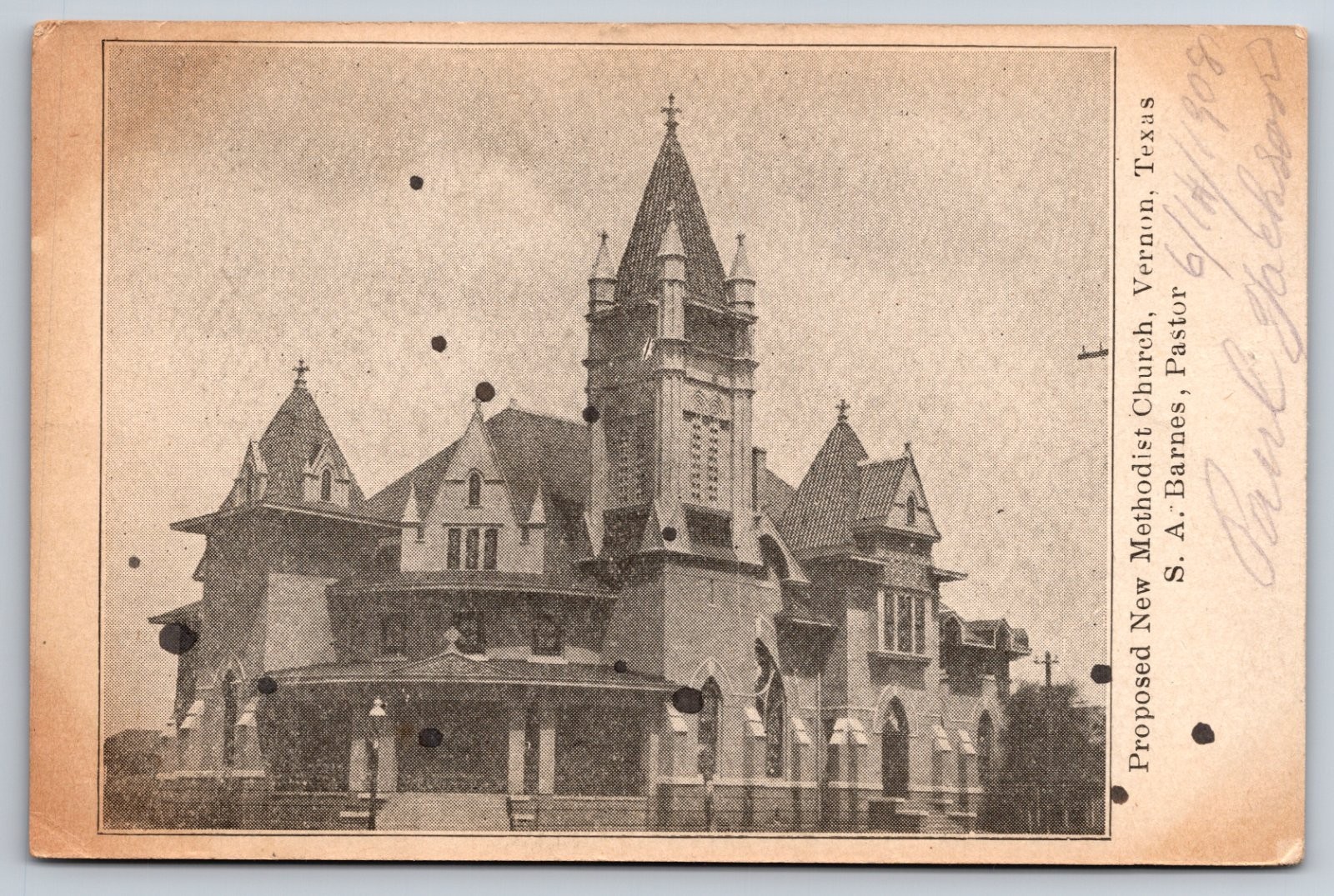 Proposed New Methodist Church Vernon Texas Pastor Barnes Postcard
