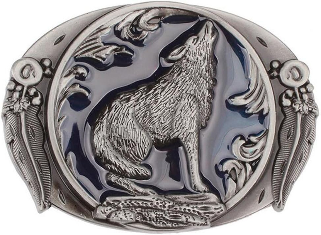 Vintage Western Cowboy 3D Wild Wolf Howling Leaf Belt Buckle