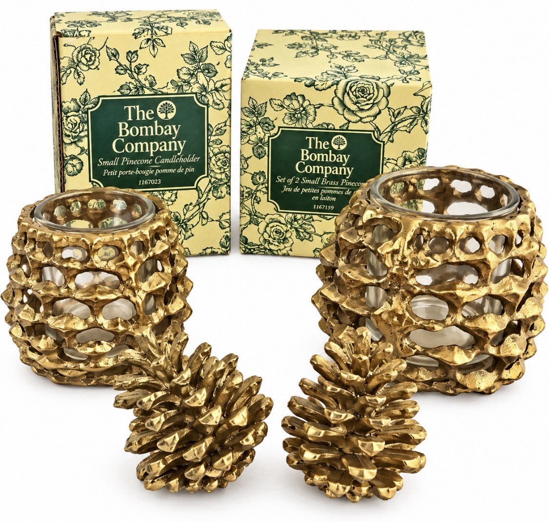 Vintage 1993 Bombay Company Brass Pinecone Candle Holders Decor Set of 4
