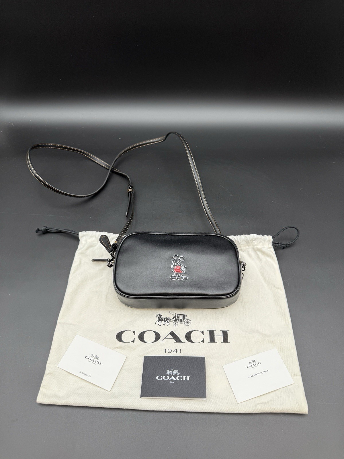 COACH x DISNEY Collection - MICKEY Crossbody Clutch Black Leather Bag