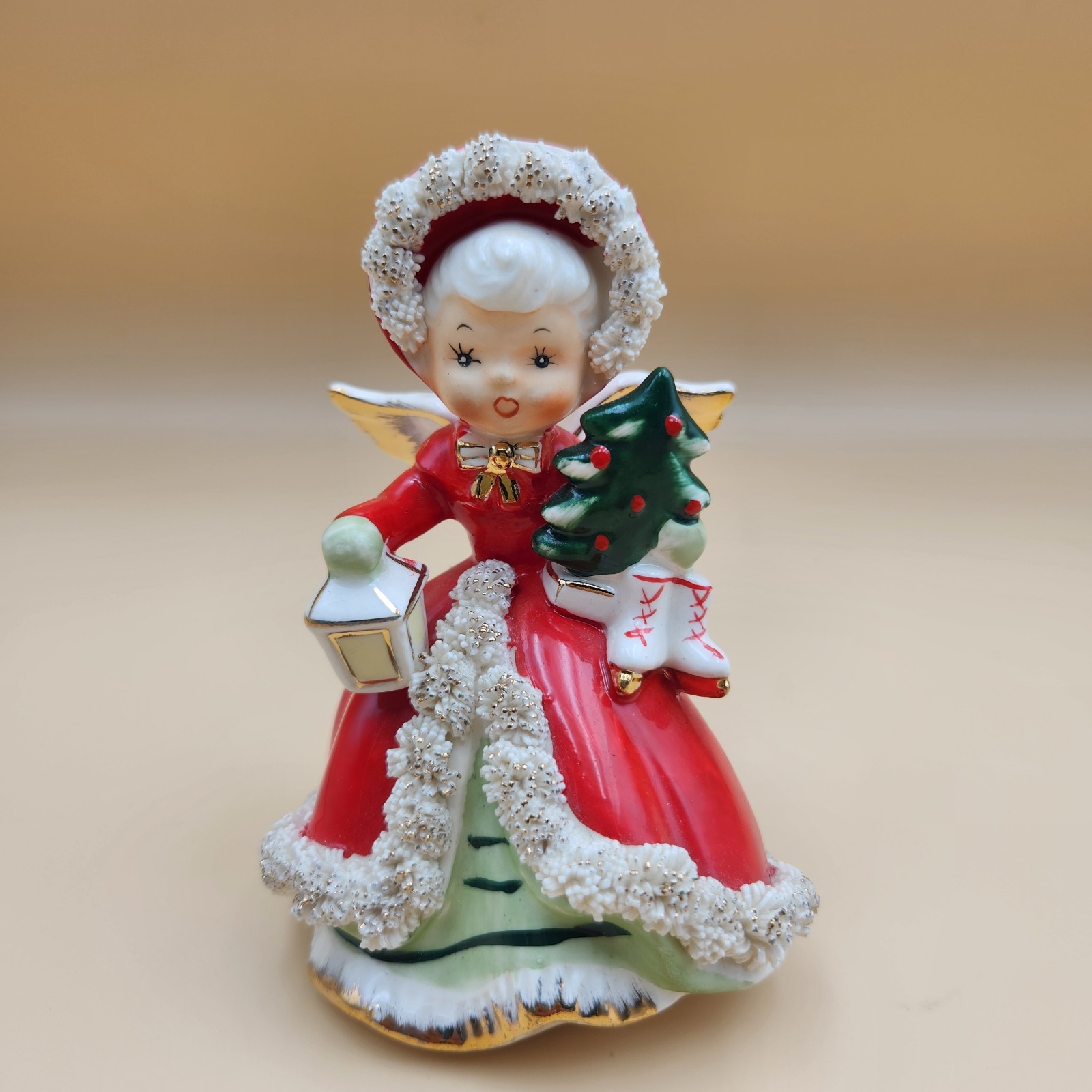 Napco VTG 1950's Christmas Shopper Girl Angel Tree Skates Spaghetti Trim 1CX2425