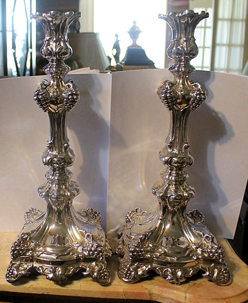 Pair of  Stunning Antique Judaica Russian Candlesticks 84 silver prior to 1896,