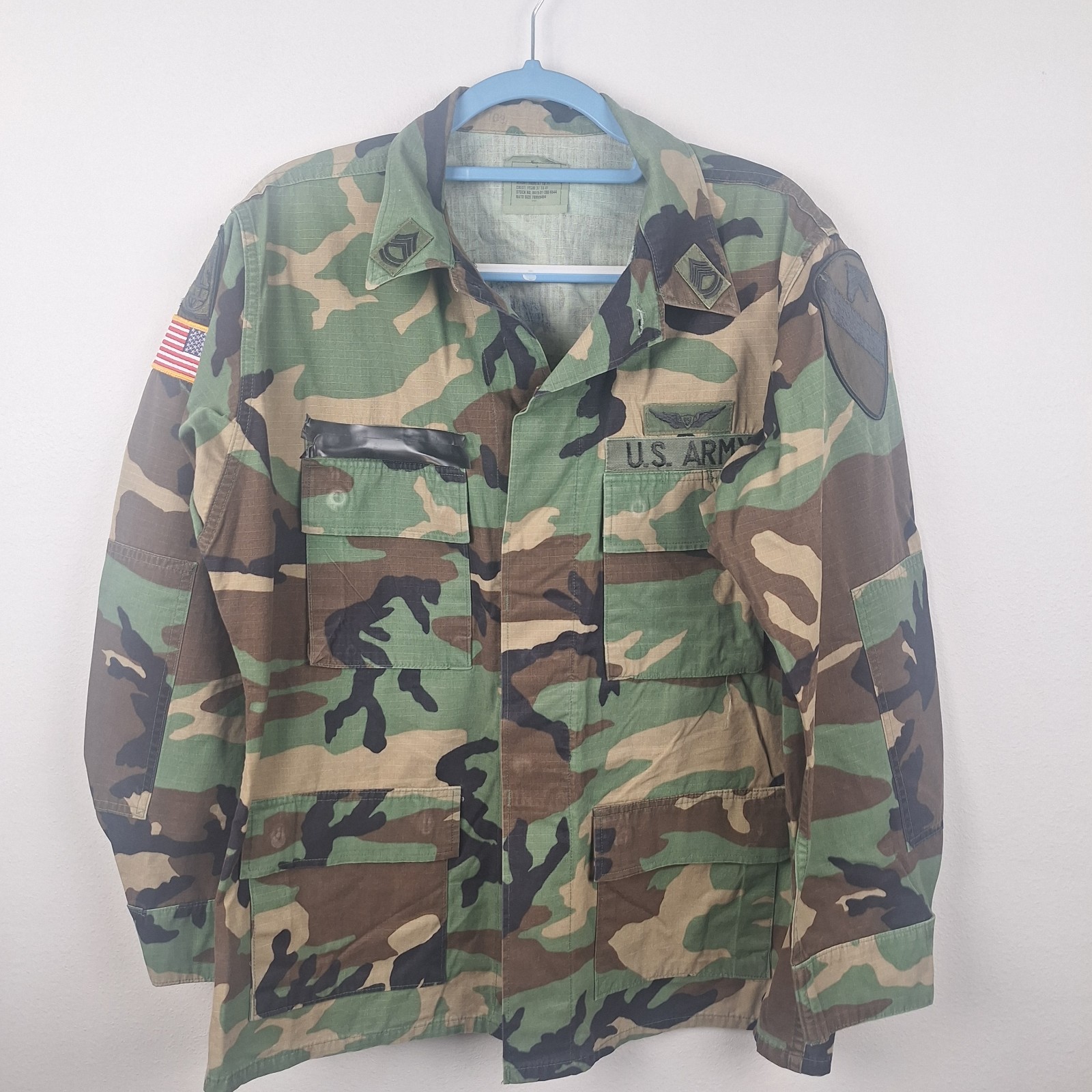Vtg 1999 US Army M81 Woodland BDU Jacket Patched Master Aviator MR