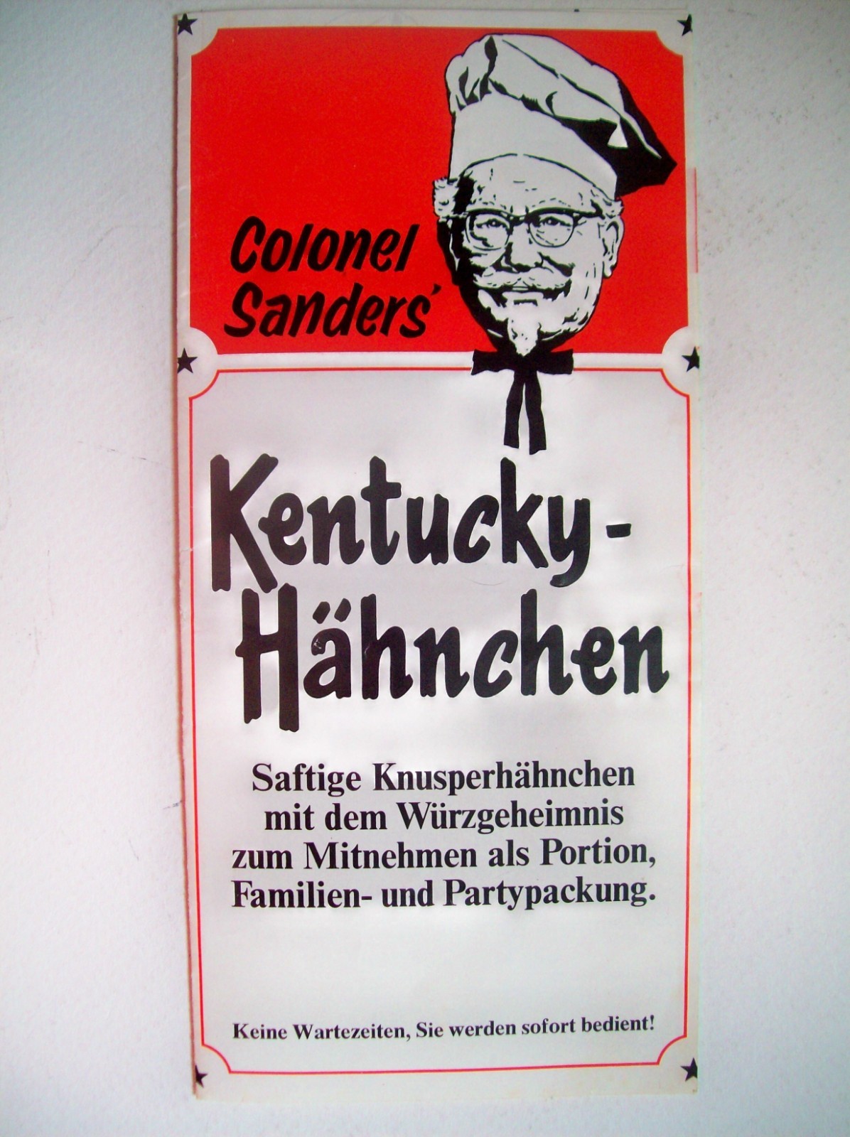 1960s Carryout Menu from Kentucky Fried Chicken of Germany-All Text Is In German