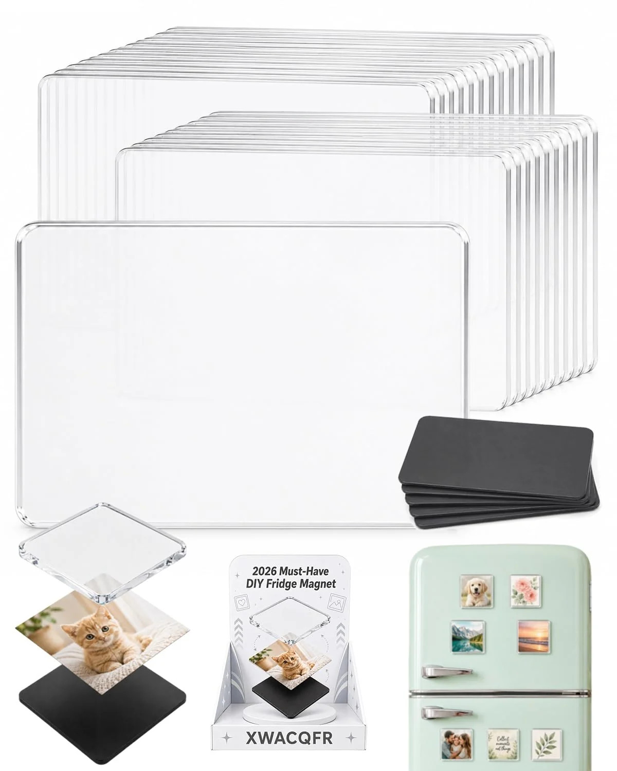 Clear Acrylic DIY Fridge Magnet Set with Adhesive Backing