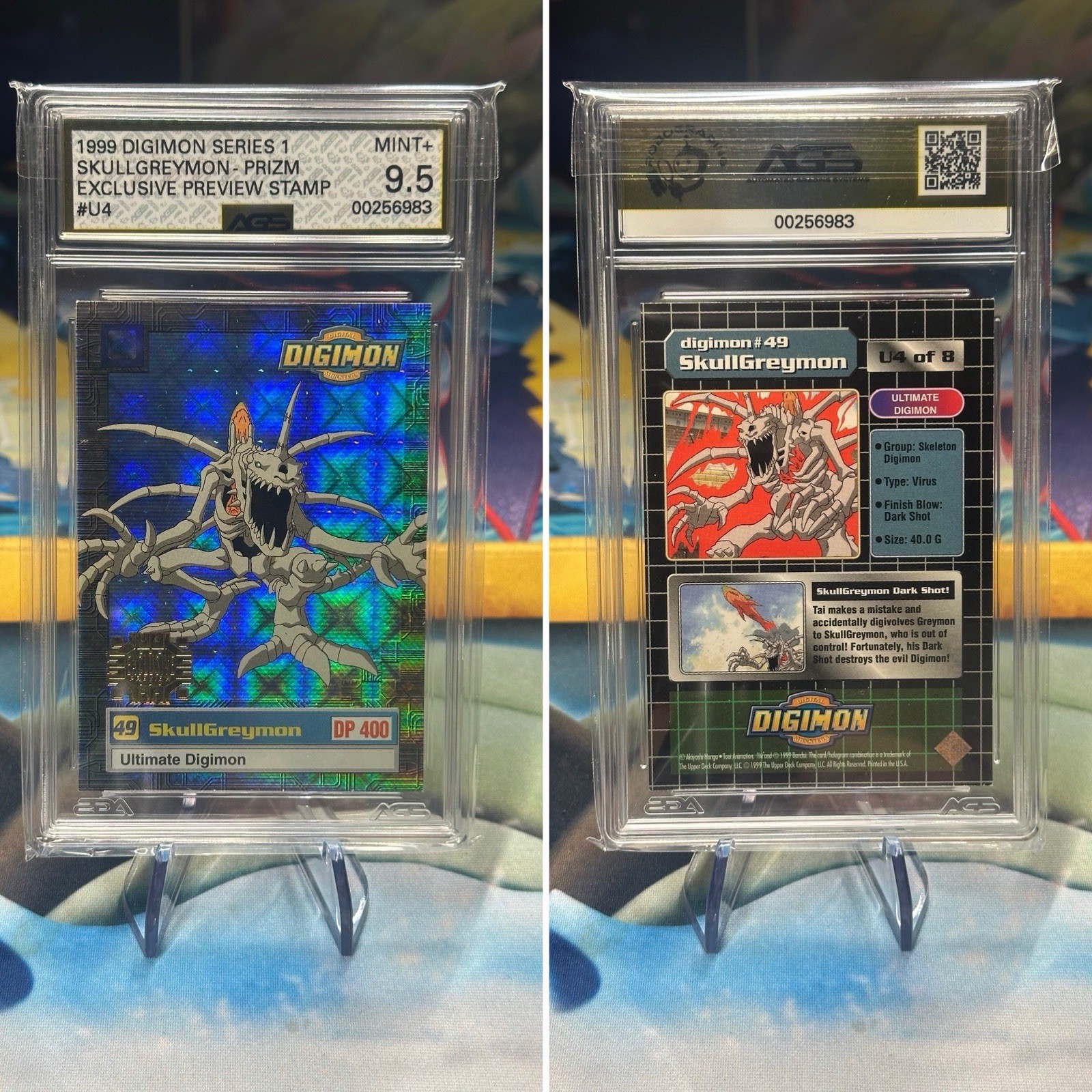 1999 Upper Deck Digimon Series 1 Prizm Preview Stamp SkullGreymon #49 AGS 9.5
