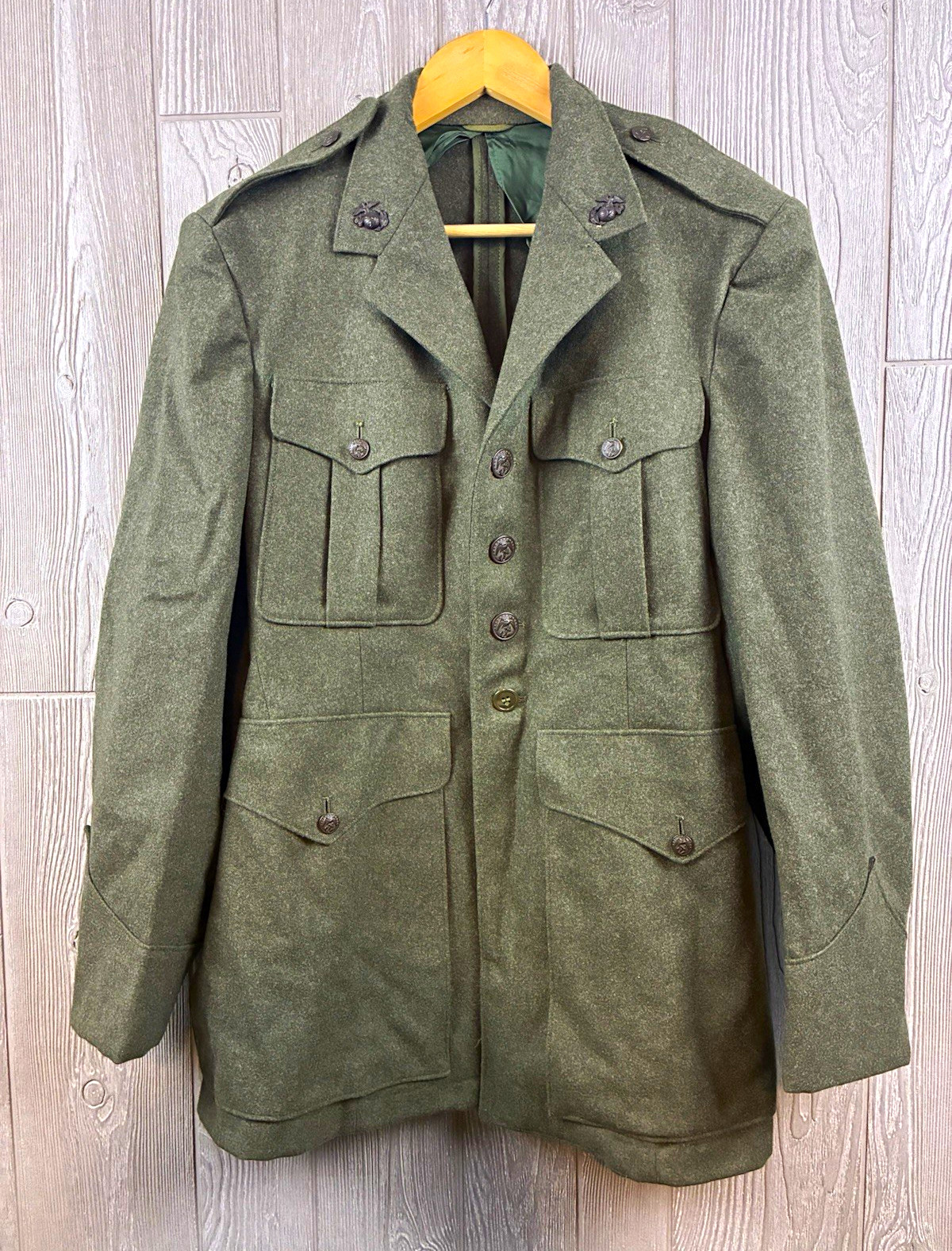 VTG Original WWI USMC Marines Uniform Forest Green Wool Service Jacket