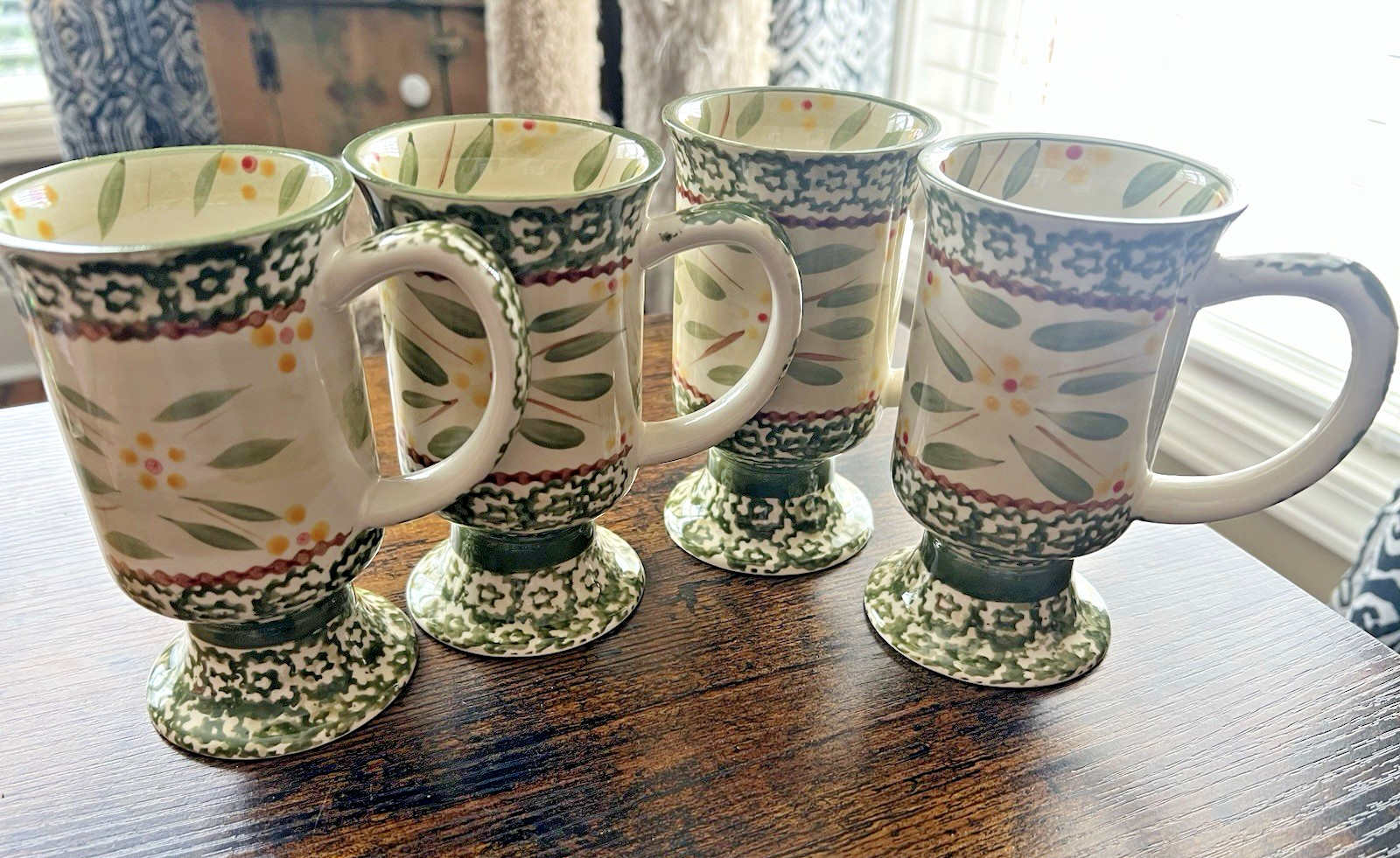 Temp-tations Old World Green Footed Pedestal Coffee Mug Retired  8oz Total 4