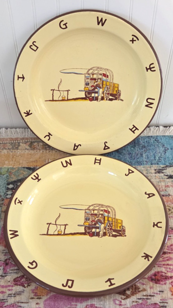 Set 4 MONTERREY WESTERN WARE Enamelware Chuckwagon Cowboy Dinner Plate 10 1/2\