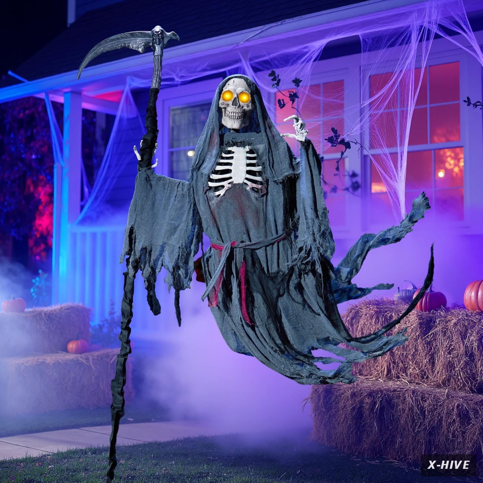 6 Ft Flying Grim Reaper Animated Halloween Decorations 6 Ft, Black