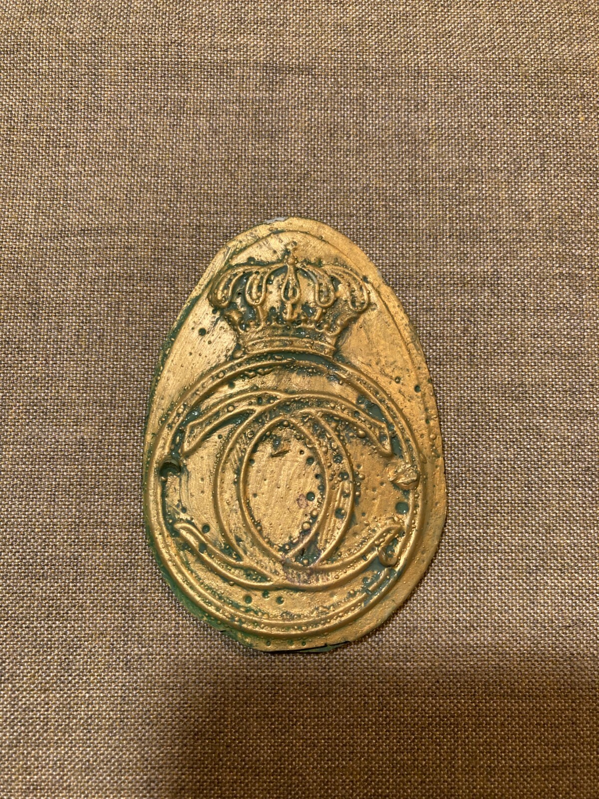 WWII Romanian Helmet M27 King Carrol Monogram plate badge