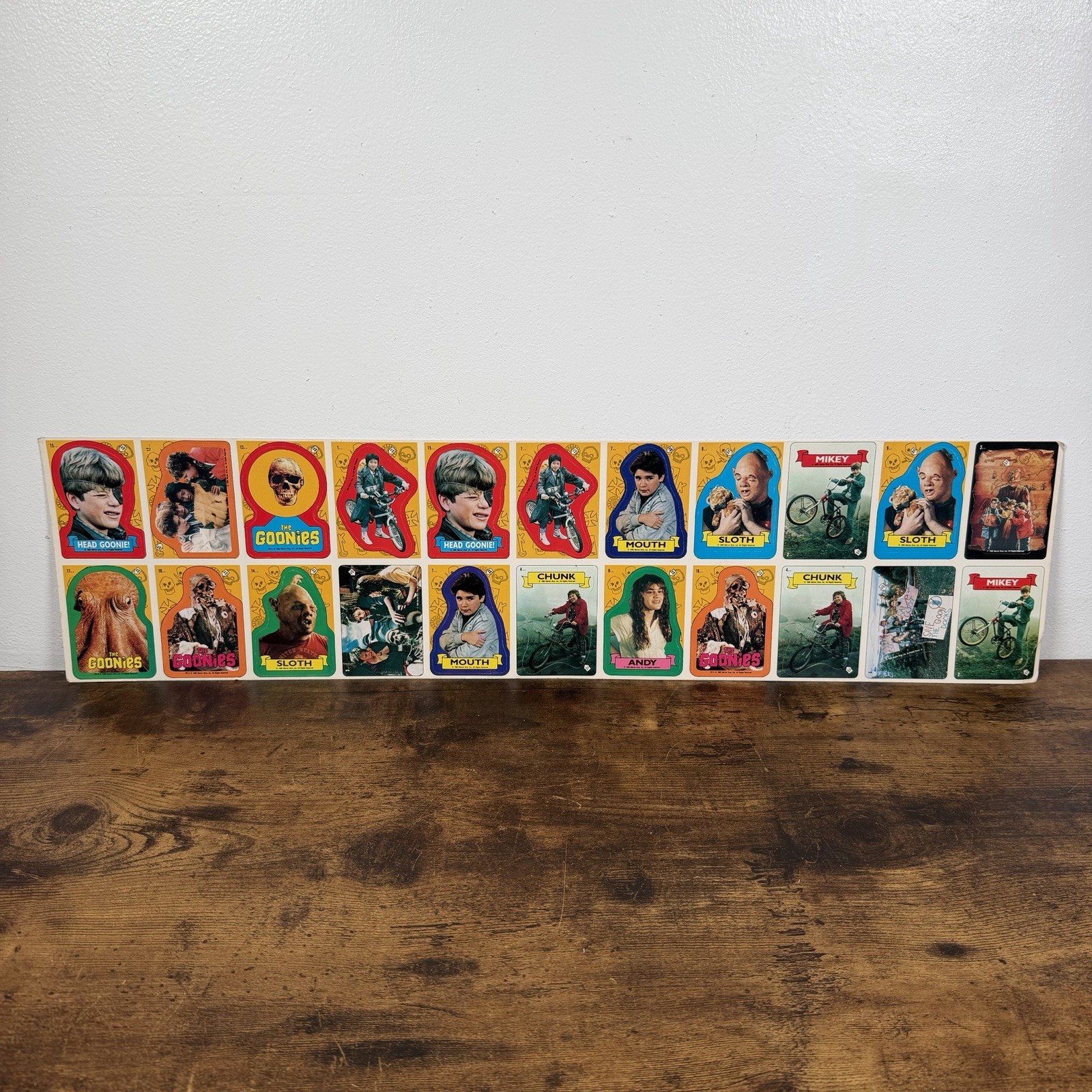 1985 TOPPS Goonies Uncut 22 Sticker Card Sheet | Sloth Chunk Mouth Mikey RARE