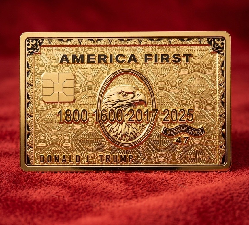 Authentic President Donald J Trump America First Gold Credit Card Challenge Coin