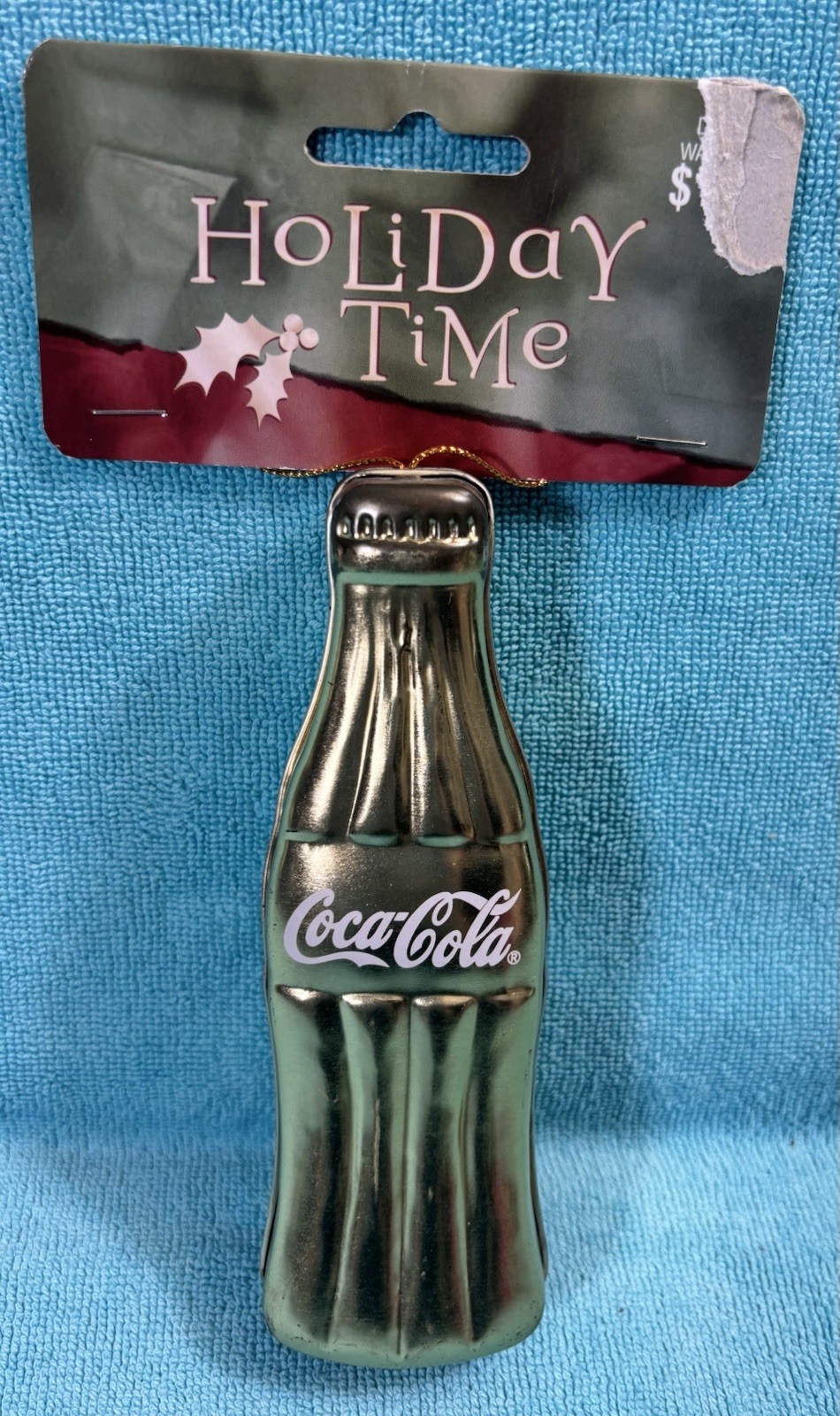 Vintage Coca-Cola Gold Metal Bottle Christmas Ornament Trinket Holiday Time NWT