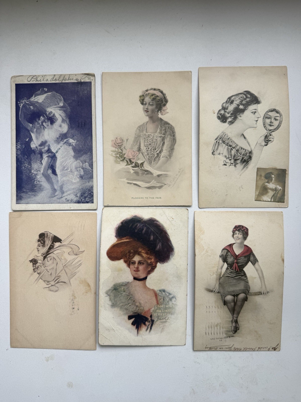 Lot 6 Antique Postcards 1905-1912 Women Ladies Art Edwardian RPPC Ephemera