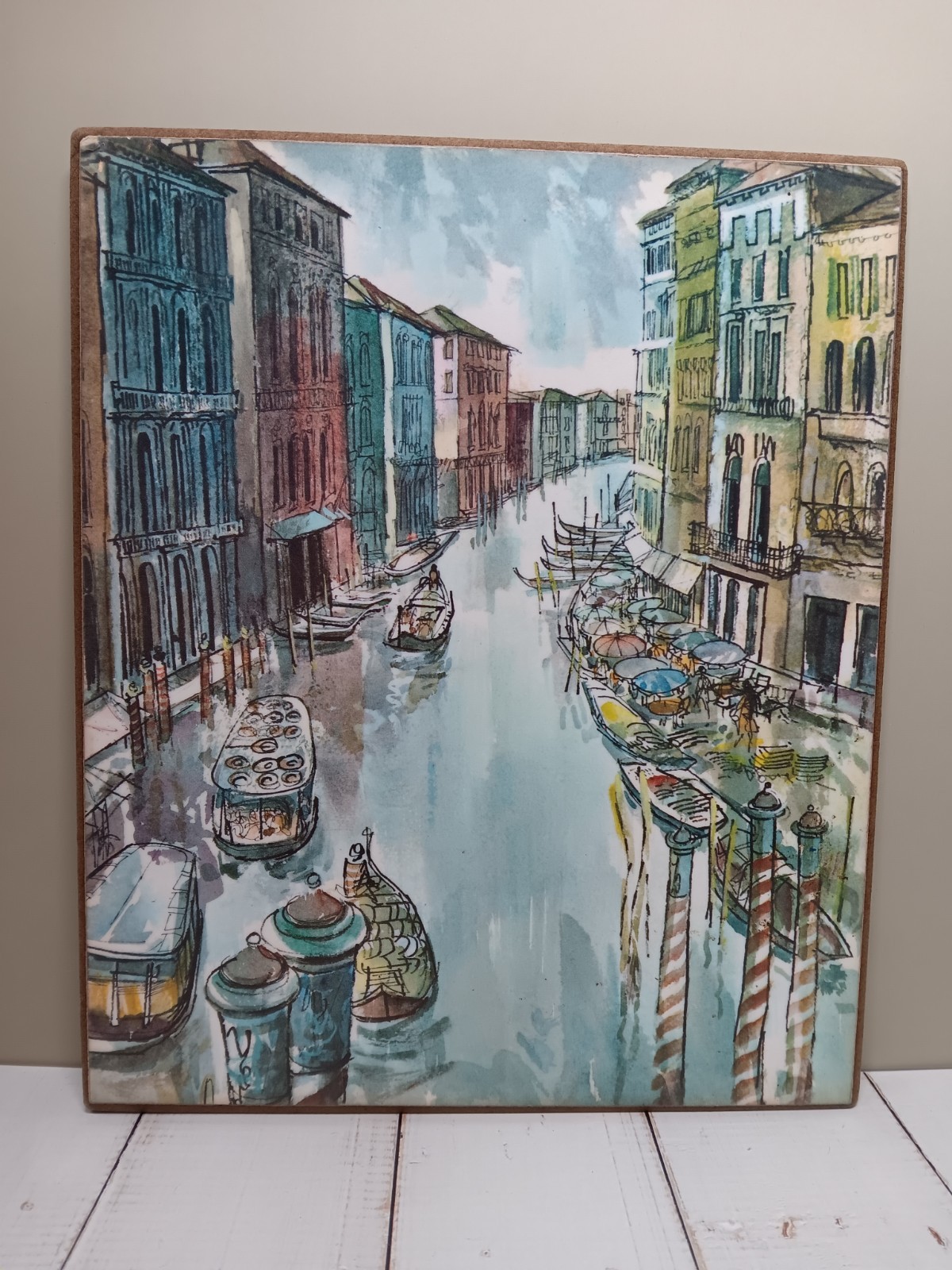 Venice Italy Mid Century Wooden Wall PlaqueThe Grand Canal  9.5\