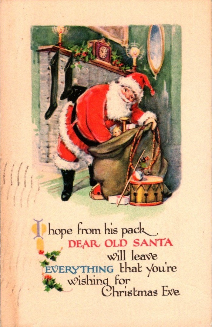 Vintage Victorian Postcard 1928 Dear Old Santa - Santa at the Chimney