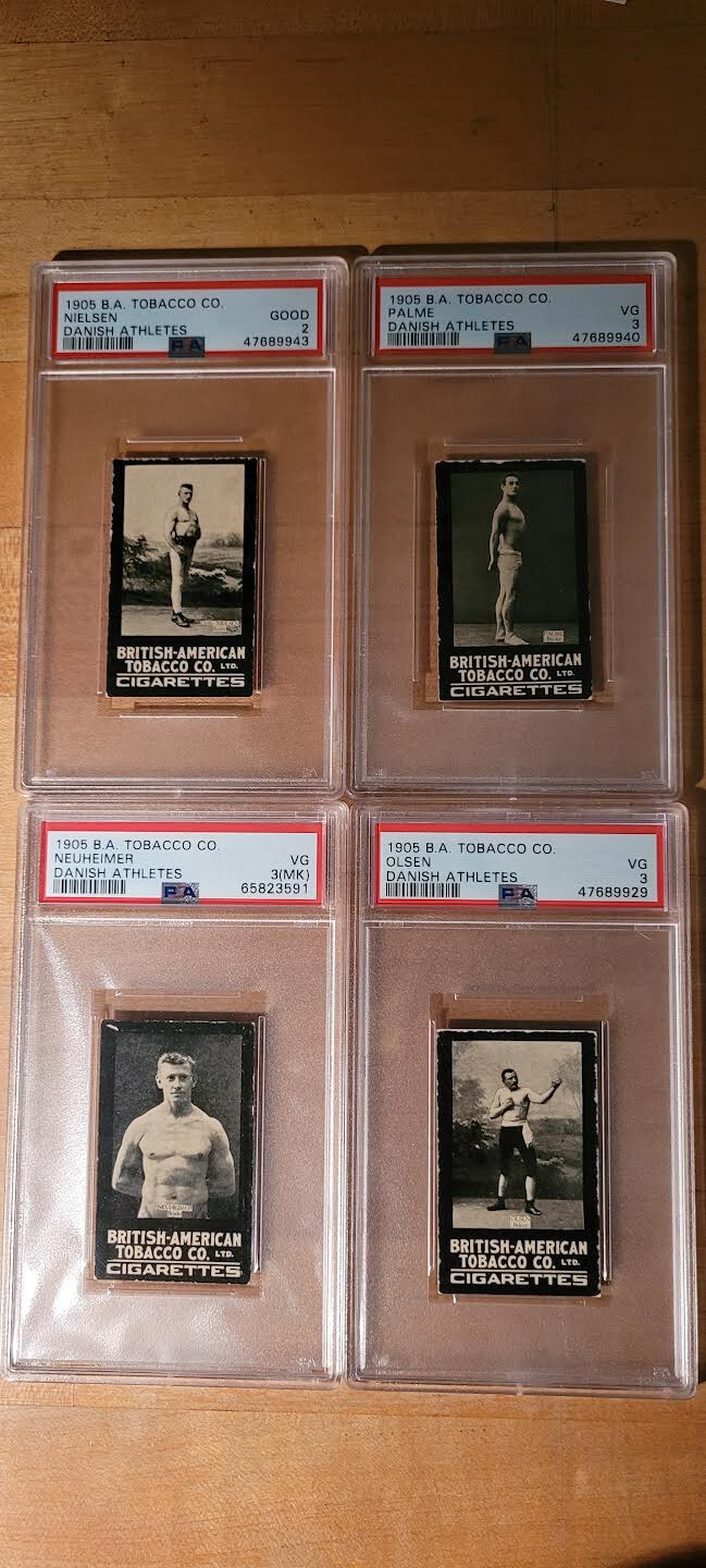 1905 B.A. TOBACCO CO. DANISH ATHLETES LOT OF 4 Nielsen, Olsen, Palme, Neuheimer