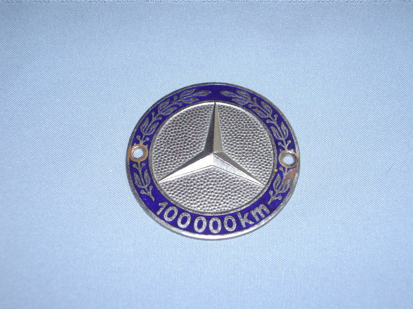 Vintage Original Mercedes Benz 100,000 High Mileage Enamel Auto Grill Badge