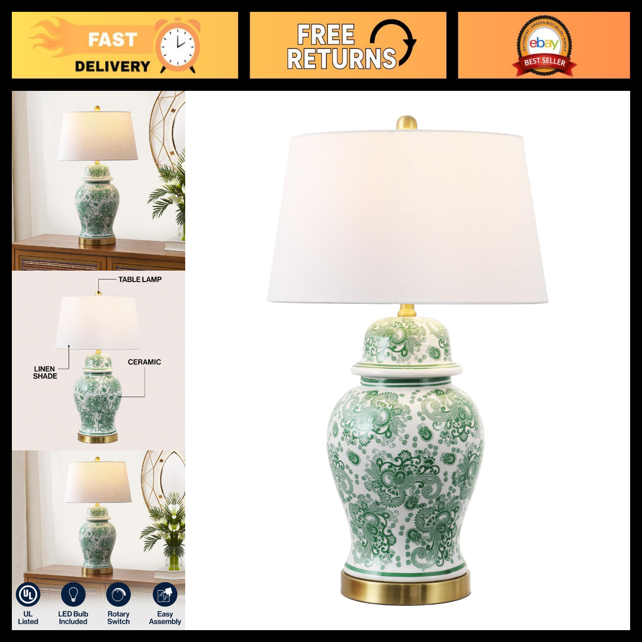 JONATHAN Y Ellis Chinoiserie Ginger Jar Table Lamp 29.5\