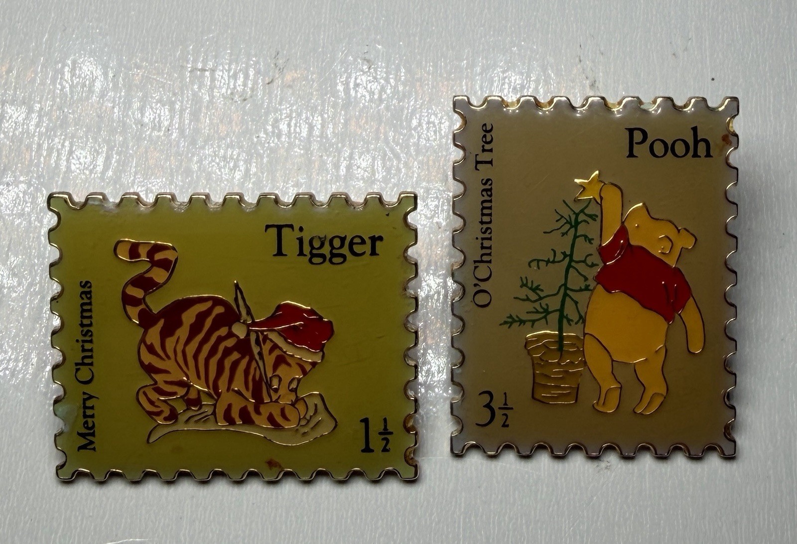 Vintage Disney - Winnie The Pooh & Tigger - Christmas Postage Stamp - Lapel Pins