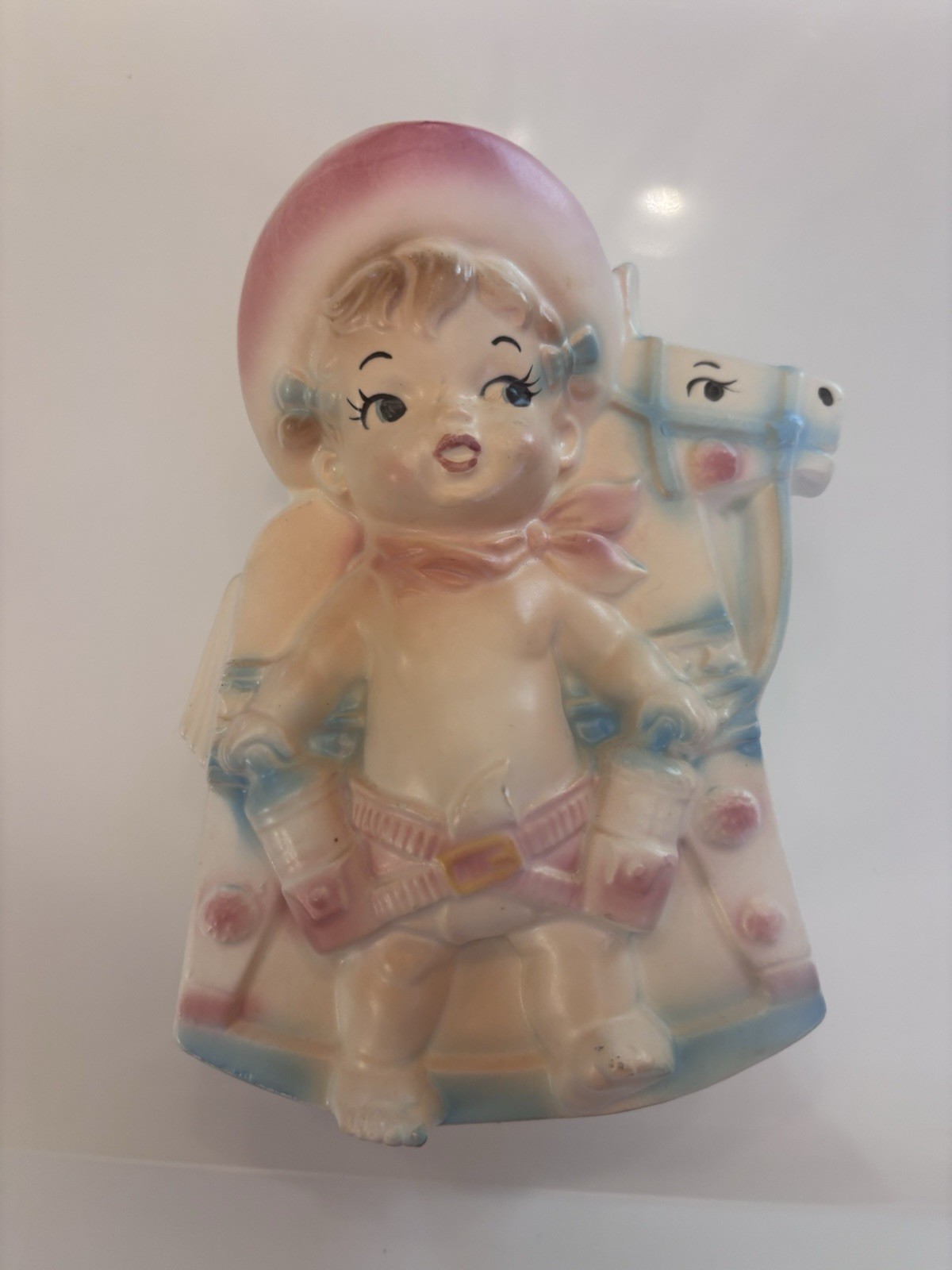 Rubens 676M Vintage Ceramic Baby Cowgirl Nursery Planter No Cracks Crazing. Rare