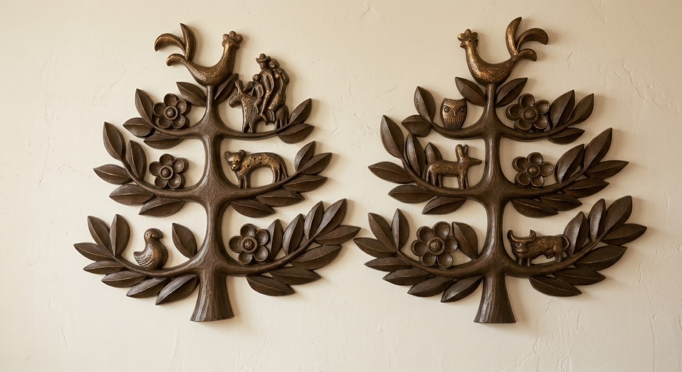 VTG 2 HOMCO Tree Of Life MCM Folk Art Kitsch Decor Wall Plaque 14\