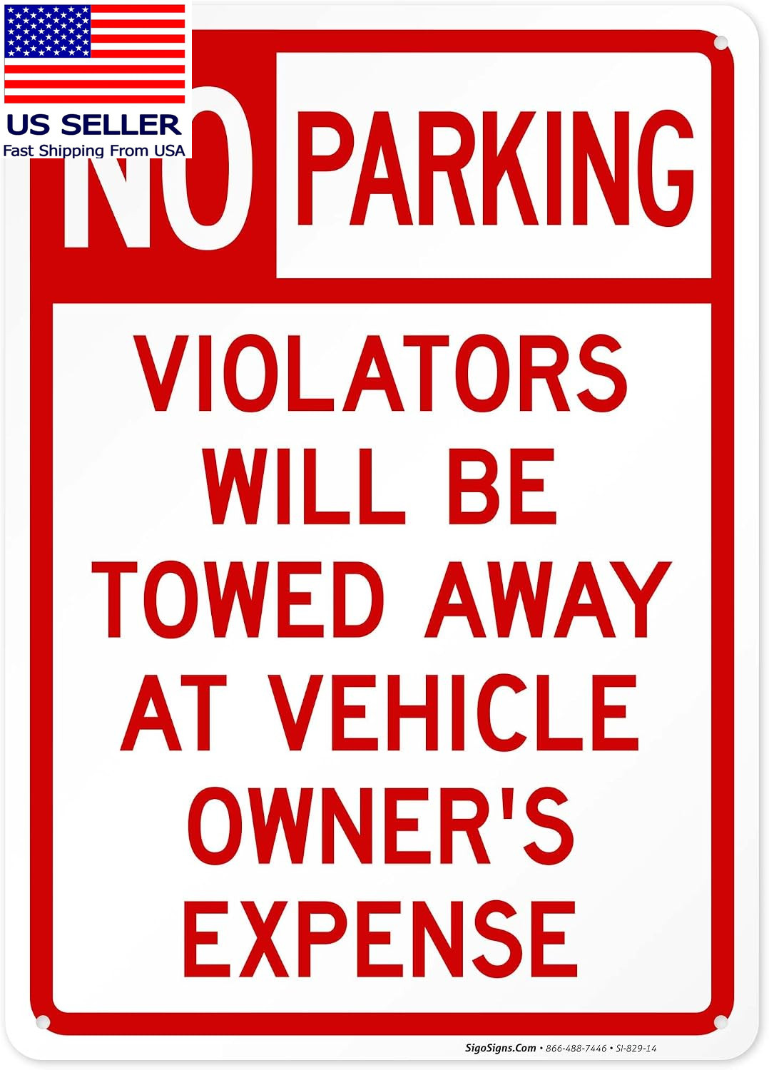 No Parking Violator Will Be Towed Away at Vehicle Sign, No Parking Violator Will Be Towed Away at Vehicle Sign,