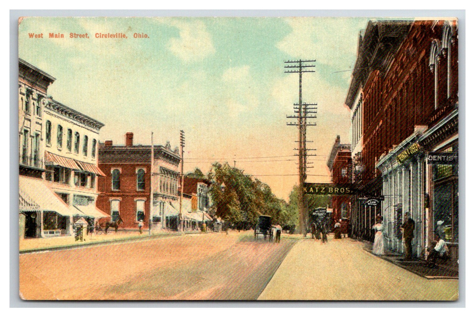 CIRCLEVILLE OH ~ Early Main street view ~ Dentist Office , katz drugs