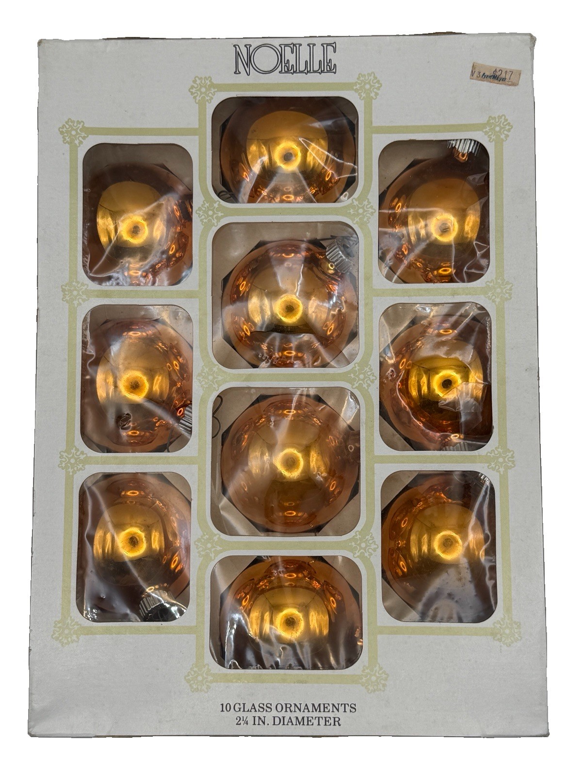 VTG Noelle Glass Christmas Ornaments 10 Boxed 2.25 In Tree Baubles Mid Century