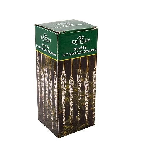 Kurt Adler 5-1/4-Inch Glass Icicle Ornament 12-Piece Box Set, Clear, 1