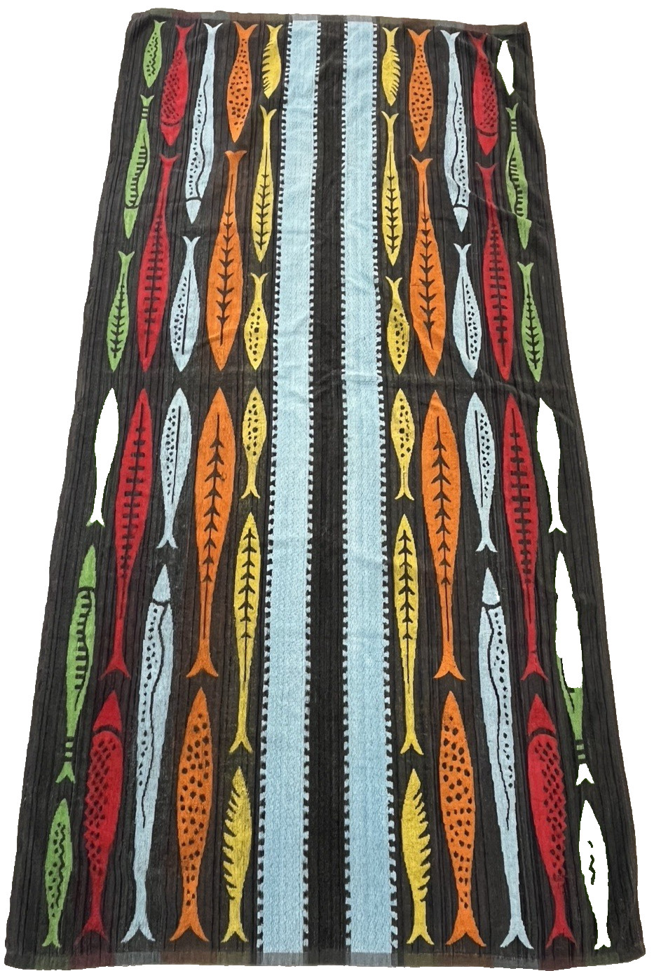 VTG Terry Beach Towel 1970\'s MCM Fish Geometric ANTHONY’S Hong Kong 32” x 64”